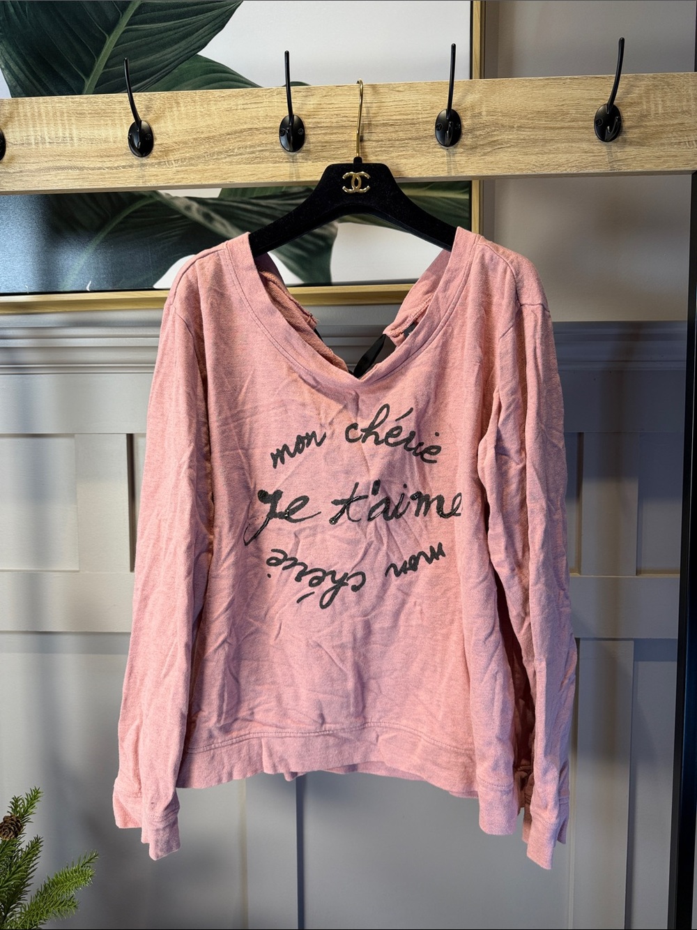 Y2K Jessica Simpson Dusty Pink Sweatshirt Size XL Mon Cherie With Bow Keyhole